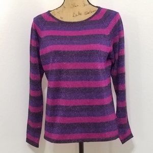 Kasper & Company ASL Purple striped Metallic thread sweater Lg.